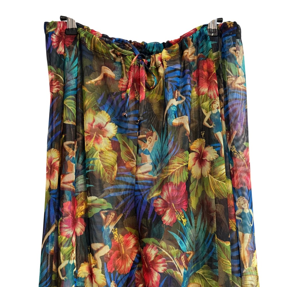 Kathy Ireland Tropical Pin Up Girl Mesh Swim Cover Up Pants Size L - Picture 5 of 9